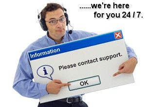 Friendly IT support staff member with computer message box guiding the customer - isolated
