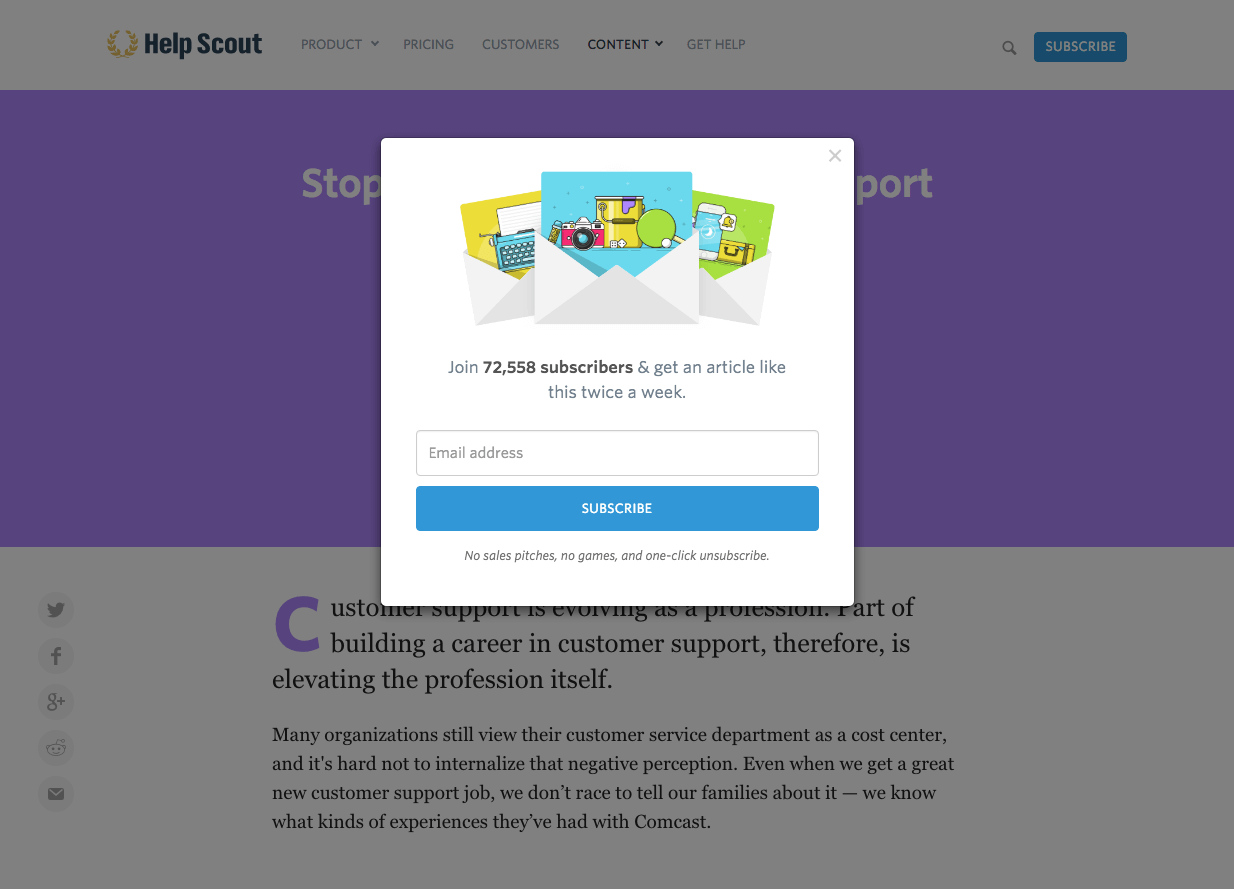 HelpScout social proof exit intent technology
